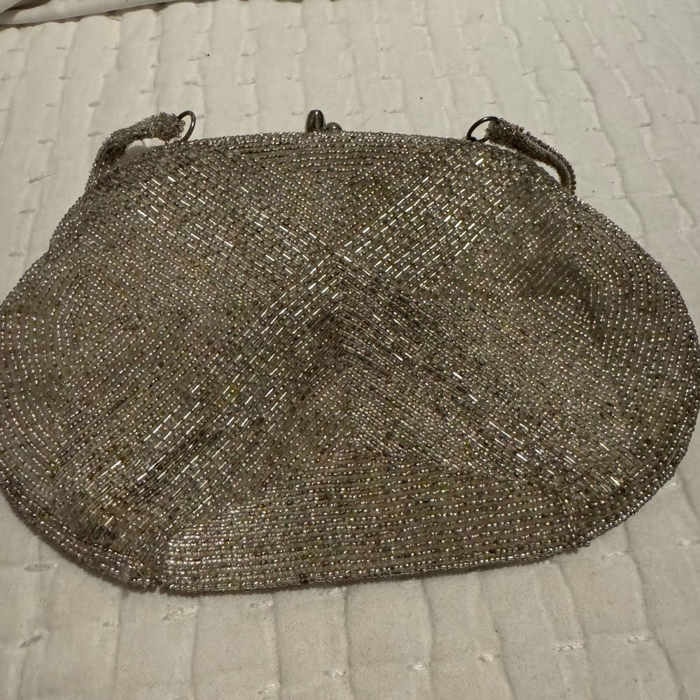 Vintage Beaded Evening Clutch Bag in Sparkling Silver